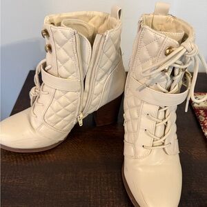 Elegant Cream Quilted Ankle Boots - XOXO